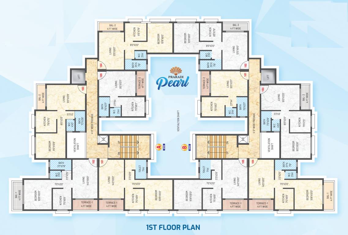  praradi pearl Wing A,B Cluster Plan for 1st Floor