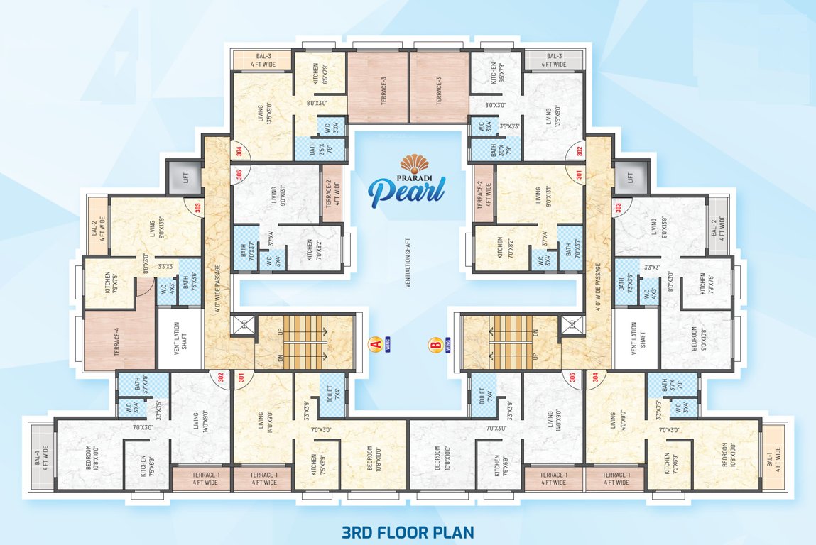  praradi pearl Wing A,B Cluster Plan for 3rd Floor