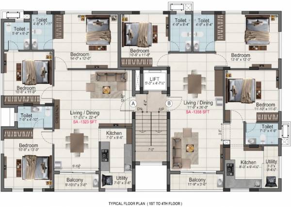  preethi Block 1 & 2 Cluster Plan from 1st to 4th Floor