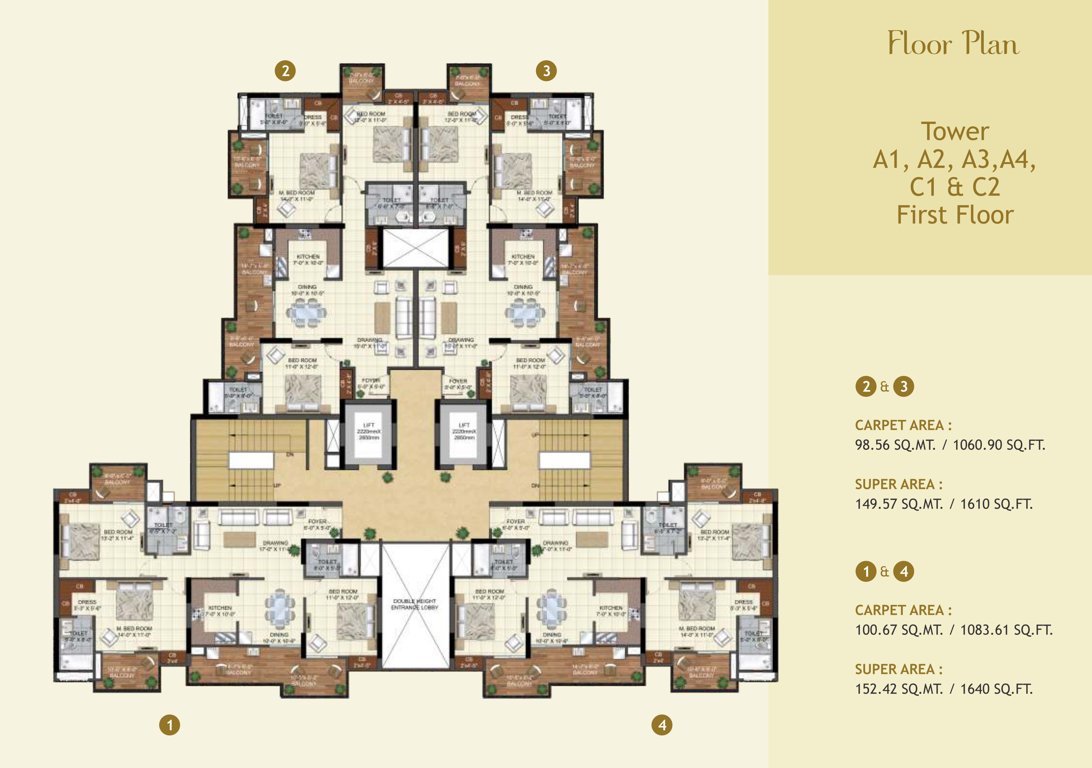  windsor greens Tower A1, A2, A3, A4, C1, And C2 Cluster Plan for 1st Floor