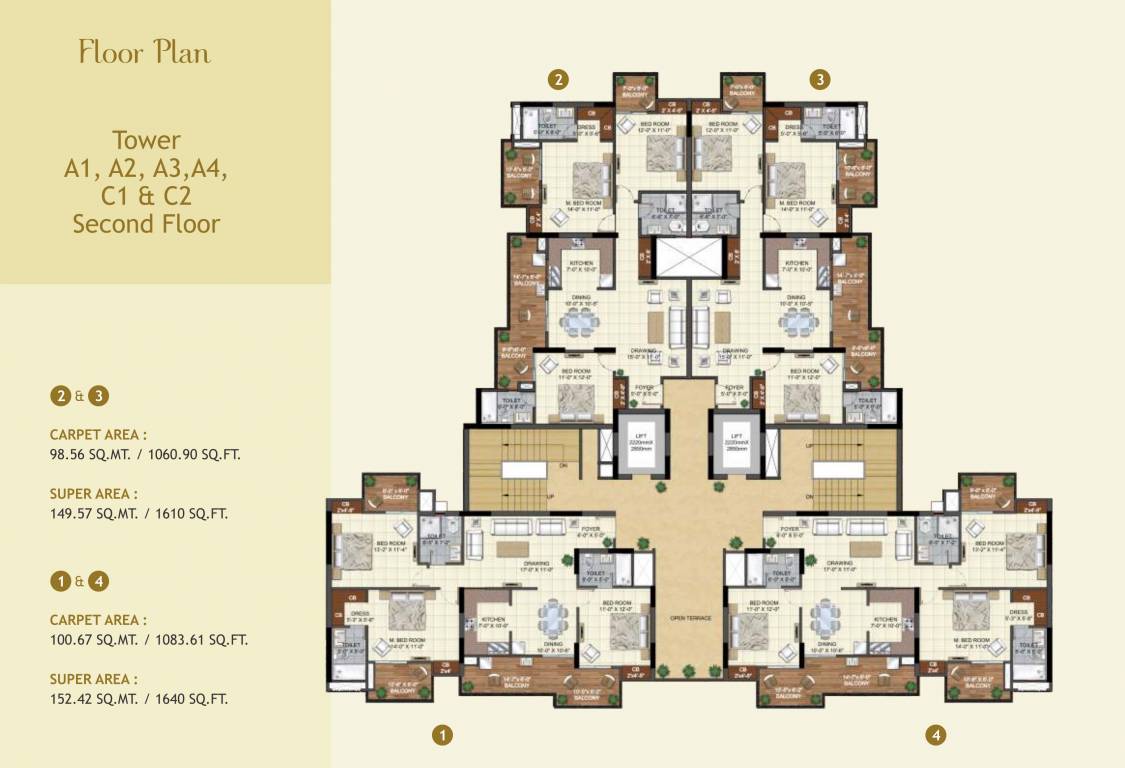  windsor greens Tower A1, A2, A3, A4, C1, And C2 Cluster Plan for 2nd Floor