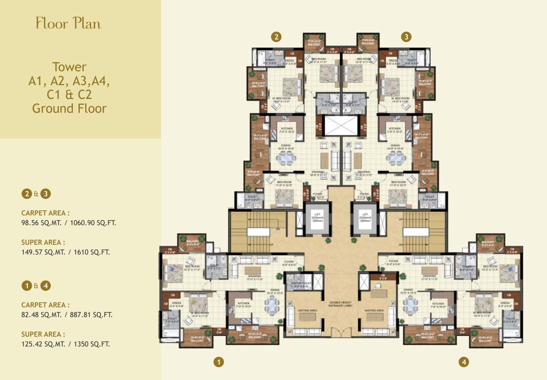  windsor greens Tower A1, A2, A3, A4, C1, And C2 Cluster Plan For Ground Floor