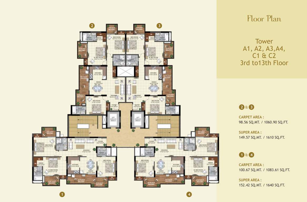  windsor greens Tower A1, A2, A3, A4, C1, And C2 Cluster Plan from 3rd to 13th Floor