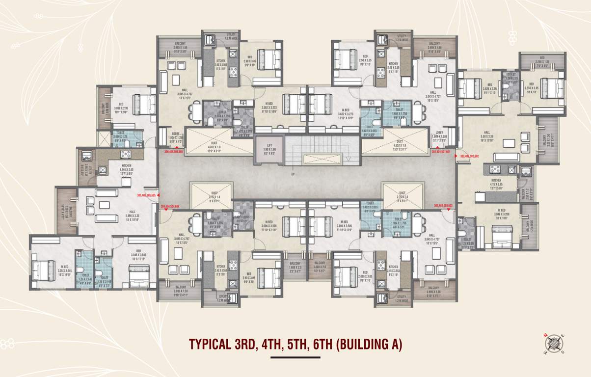  tulsi tirth apartment Building 1 Cluster Plan from 3rd to 6th Floor