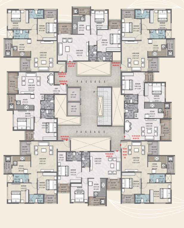  tulsi tirth apartment Building 2 Cluster Plan from 1st to 7th Floor