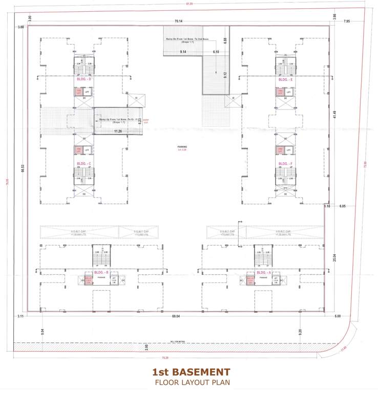 omkar heights Block A, Block B, Block C, Block D, Block E And Block F Cluster Plan for 1st Basement Floor