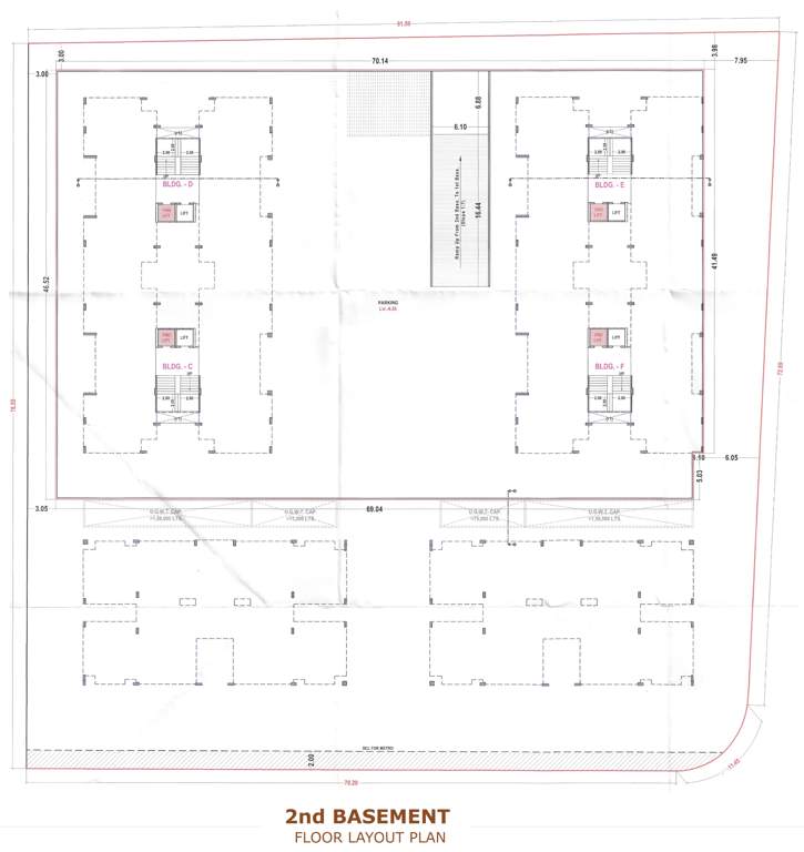 omkar heights Block A, Block B, Block C, Block D, Block E And Block F Cluster Plan for 2nd Basement Floor