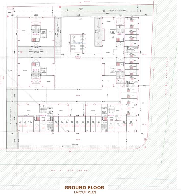 omkar heights Block A, Block B, Block C, Block D, Block E And Block F Cluster Plan for ground Floor