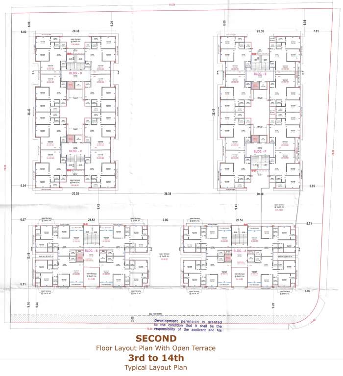 omkar heights Block A, Block B, Block C, Block D, Block E And Block F Cluster Plan from 2nd to 14th Floor