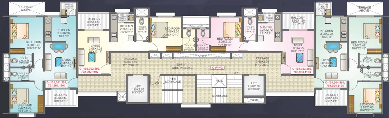  subhadra heights Wing C Cluster Plan From 1st, 3rd, 5th, 7th, 9th And 11th Floor