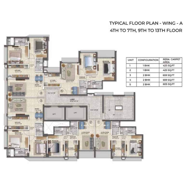  prime Wing A Cluster Plan from 4th to 7th & 9th to 13th Floor