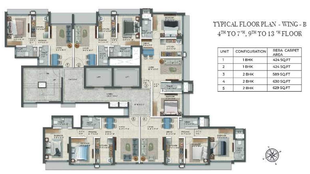  prime Wing B Cluster Plan from 4th to 7th & 9th to 13th Floor