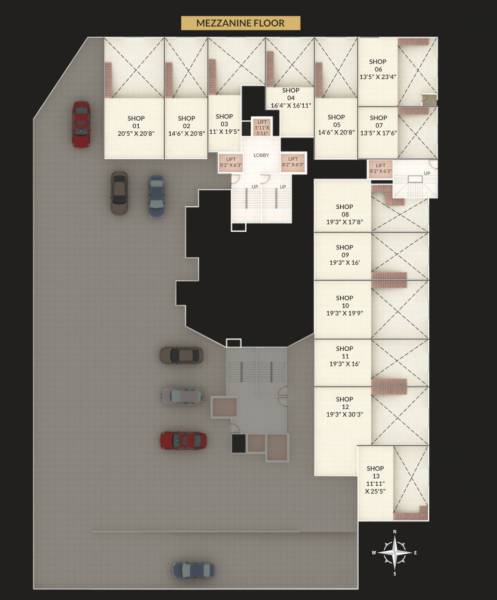  shiny-gold Wing A & B Mezzanine Cluster Plan