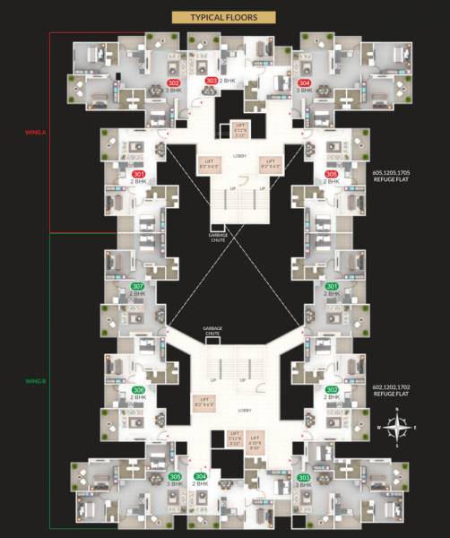  shiny-gold Wing A & B Typical Cluster Plan