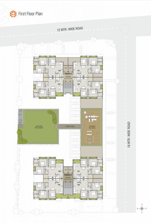 sahajanand elegance Tower A & B Cluster Plan for 1st Floor
