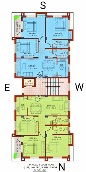  aurovilla Block B Cluster Plan from 1st to 4th Floor