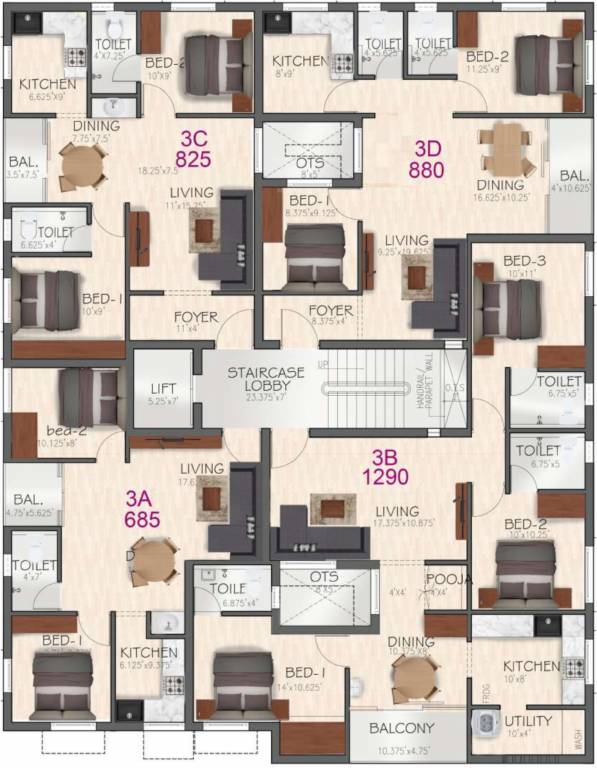  temple tower Temple Tower Cluster Plan For 3rd Floor