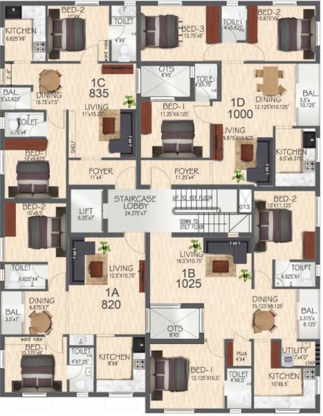  temple-tower Temple Tower Cluster Plan Tor 1st Floor