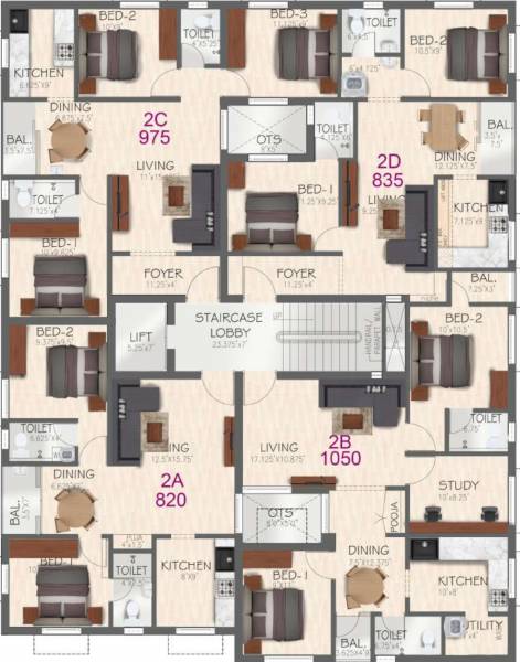 temple-tower Temple Tower Cluster Plan Tor 2nd Floor