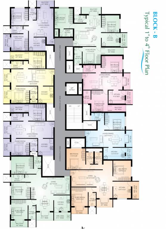  sowparnika Block B Cluster Plan from 1st to 4th Floor