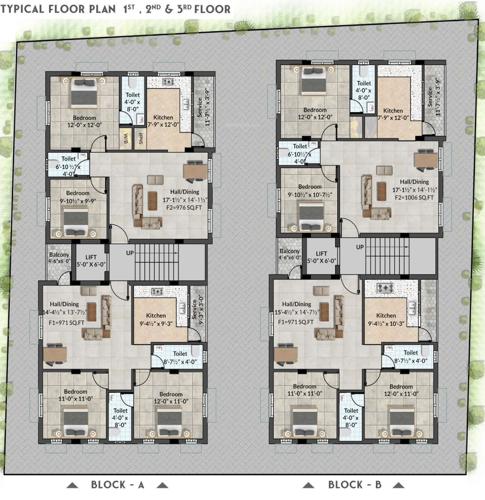  sai-mangalam-flats Block A And Block B Cluster Plan from 1st to 3rd Floor