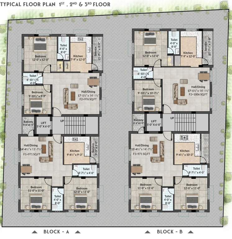  sai mangalam flats Block A And Block B Cluster Plan from 1st to 3rd Floor