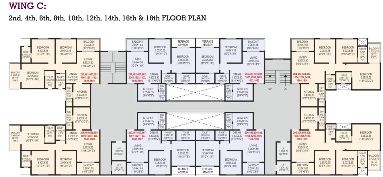  presidency phase ii C Wing Cluster Plan from 2nd, 4rth, 6th, 8th, 10th, 12th, 14th, 16th And 18th Floor