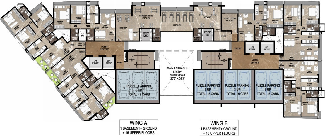  gami and jaydeep elanza A, B Wing Cluster Plan For 1st Floor