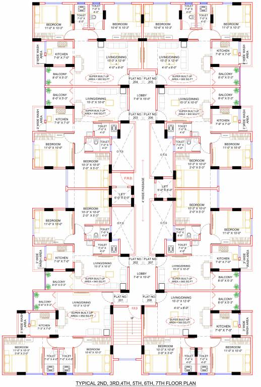 krishna kunj A Wing, B Wing, A Wing Cluster Plan from 2nd to 7th Floor