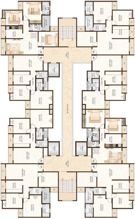  world 1 B1,B3 And B4 Cluster Plan For Typical Floor Plan