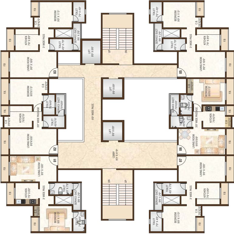  world 1 B2 Cluster Plan For Typical Floor Plan