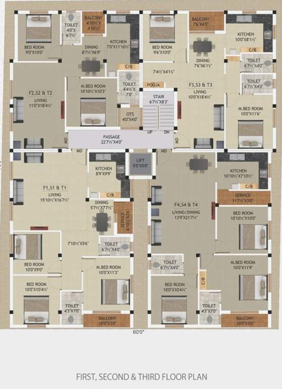  sv flats Green SV Flats Cluster Plan from 1st to 3rd Floor