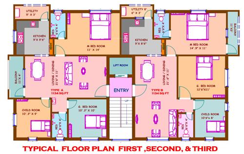  crown-santhoshapuram Crown Santhoshapuram Cluster Plan from 1st to 3rd Floor