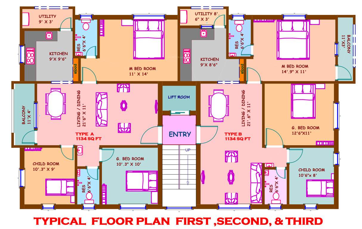  crown santhoshapuram Crown Santhoshapuram Cluster Plan from 1st to 3rd Floor