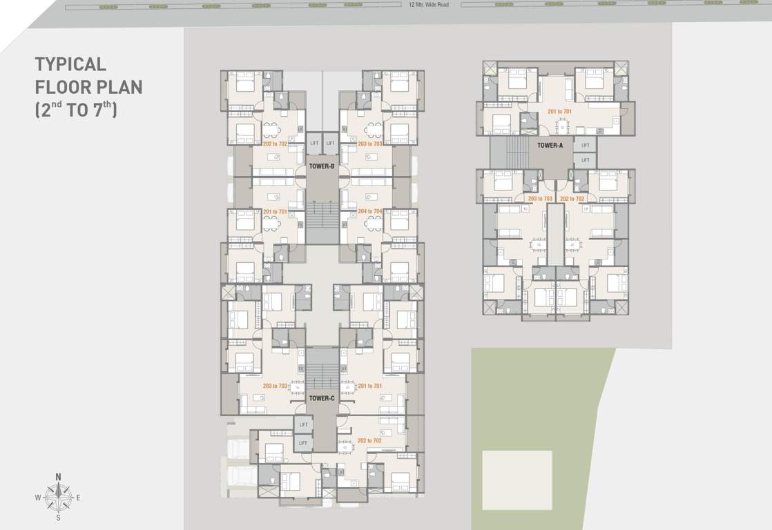  aarna sky Building A, B And C Cluster Plan from 2nd to 7th Floor
