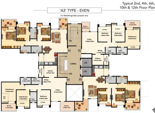  elan-central-i A3 Cluster Plan from 2nd, 4rth, 6th, 10th And  12th Floor