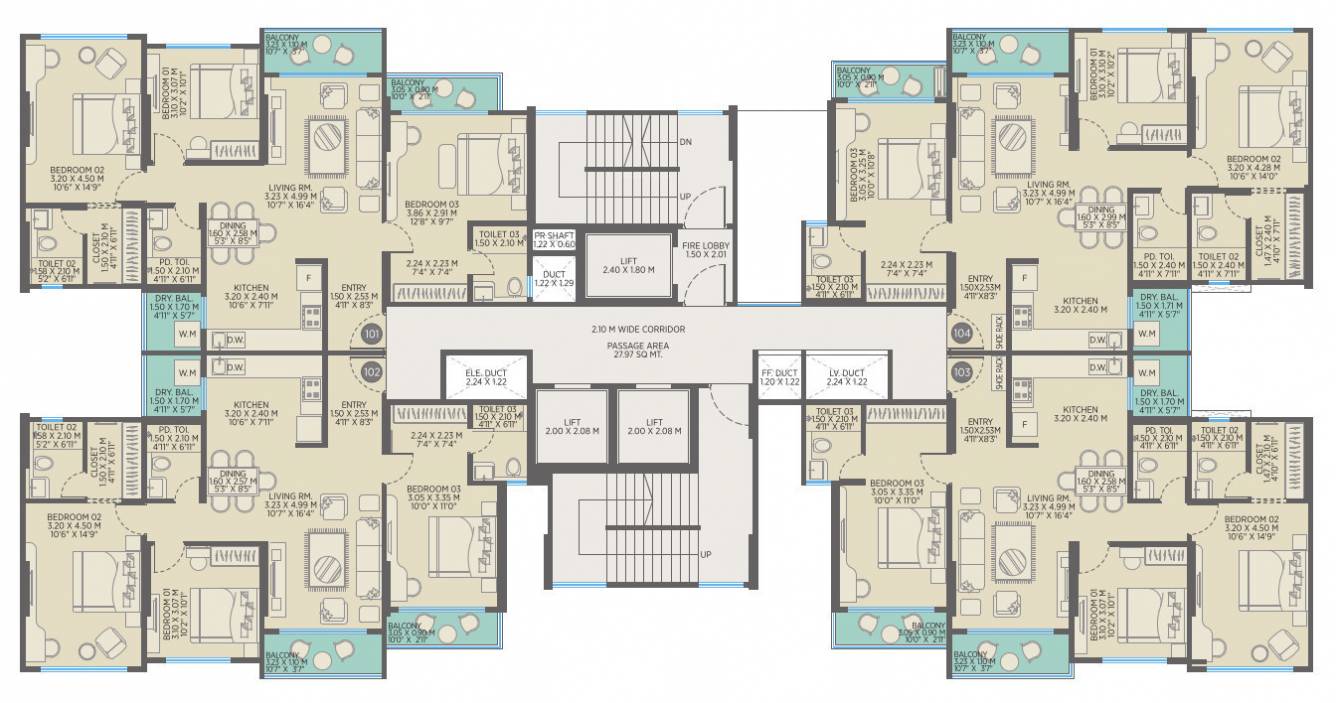  aura waters Wing B Cluster Plan For Typical Floor