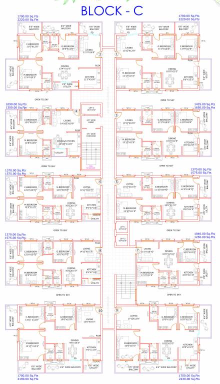  builder Block C Cluster Plan For Typical Floor