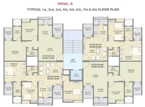  mangalam-wing-a-and-wing-b Wing A Cluster Plan from 1st to 8th Floor
