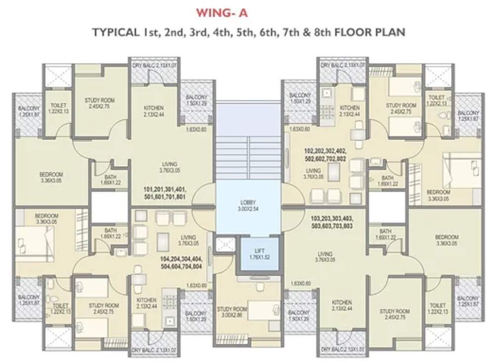  mangalam wing a and wing b Wing A Cluster Plan from 1st to 8th Floor