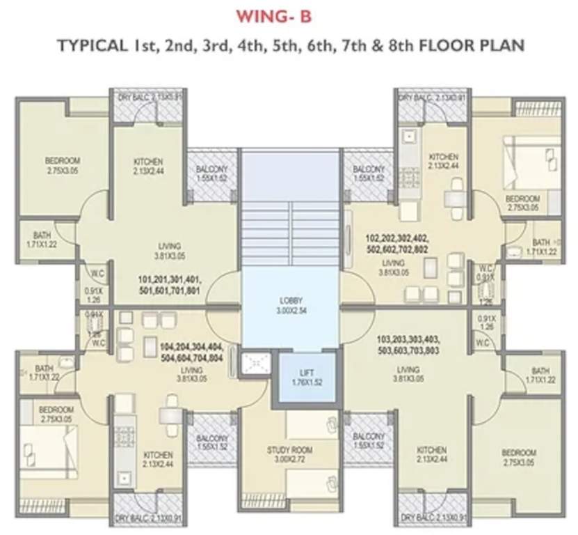  mangalam wing a and wing b Wing B Cluster Plan from 1st to 8th Floor