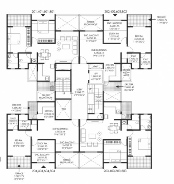  sai-pearl-phase-4 Wing H Cluster Plan For 2nd, 4Th, 6Th & 8Th Floor