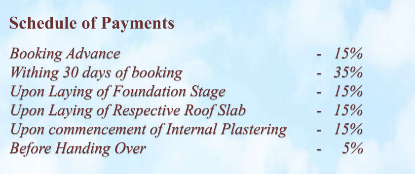 shri-raj-mahal Construction Linked Payment (CLP) Payment Plan
