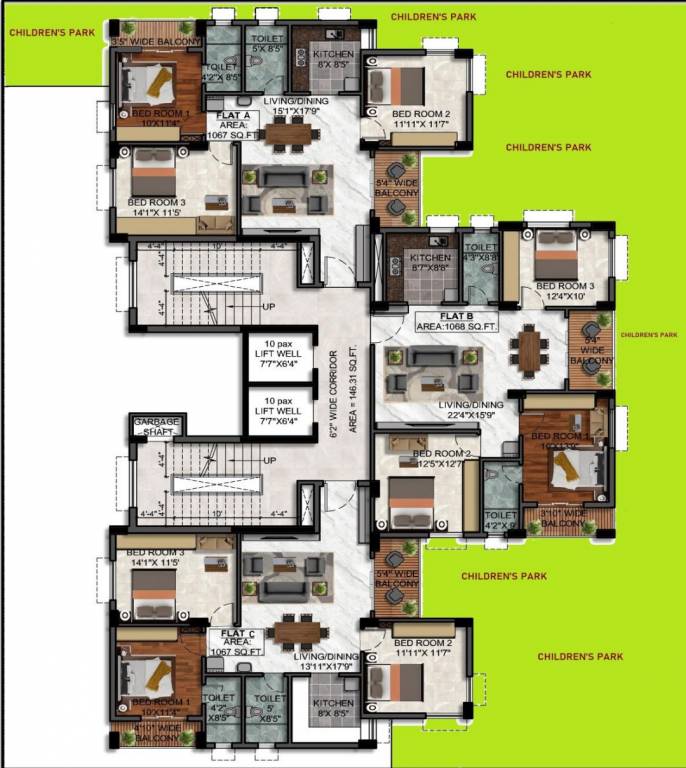  green Shree Sai Green Cluster Plan For Typical Floor