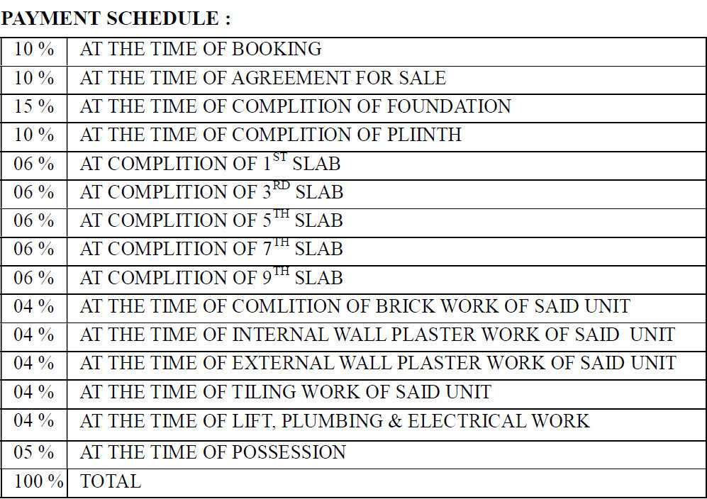 ved-laurels Construction Linked Payment (CLP) Payment Plan