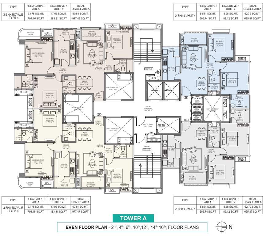 serenity at ashok astoria Tower A Even Floor Cluster Plan Except 8th And 18th Floor