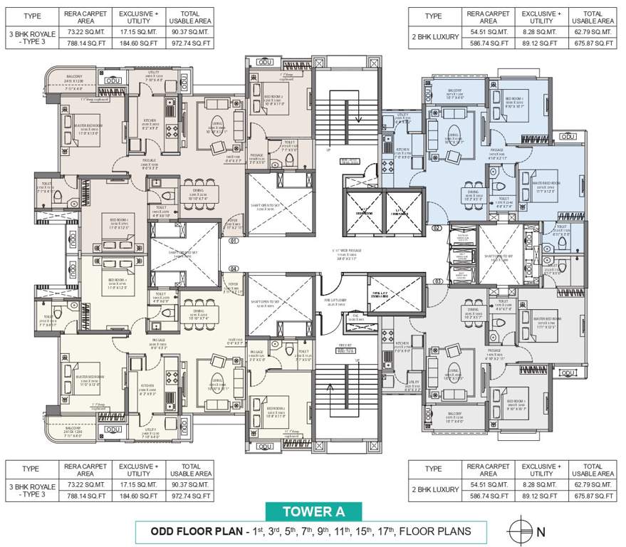 serenity at ashok astoria Tower A Odd Floor Cluster Plan Except 13th Floor