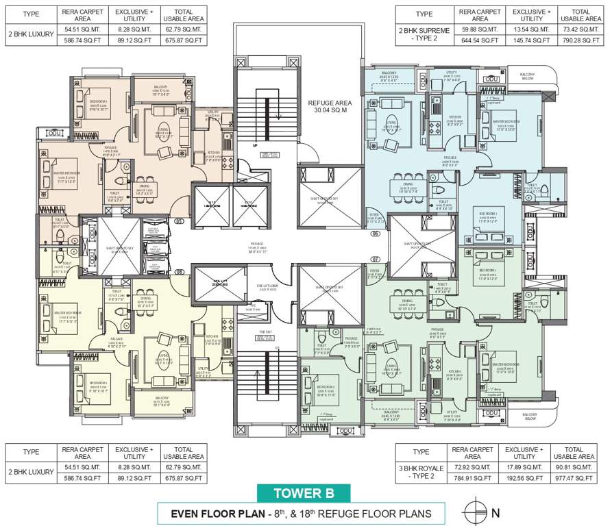 serenity at ashok astoria Tower B Cluster Plan For 8th And 18th Floor