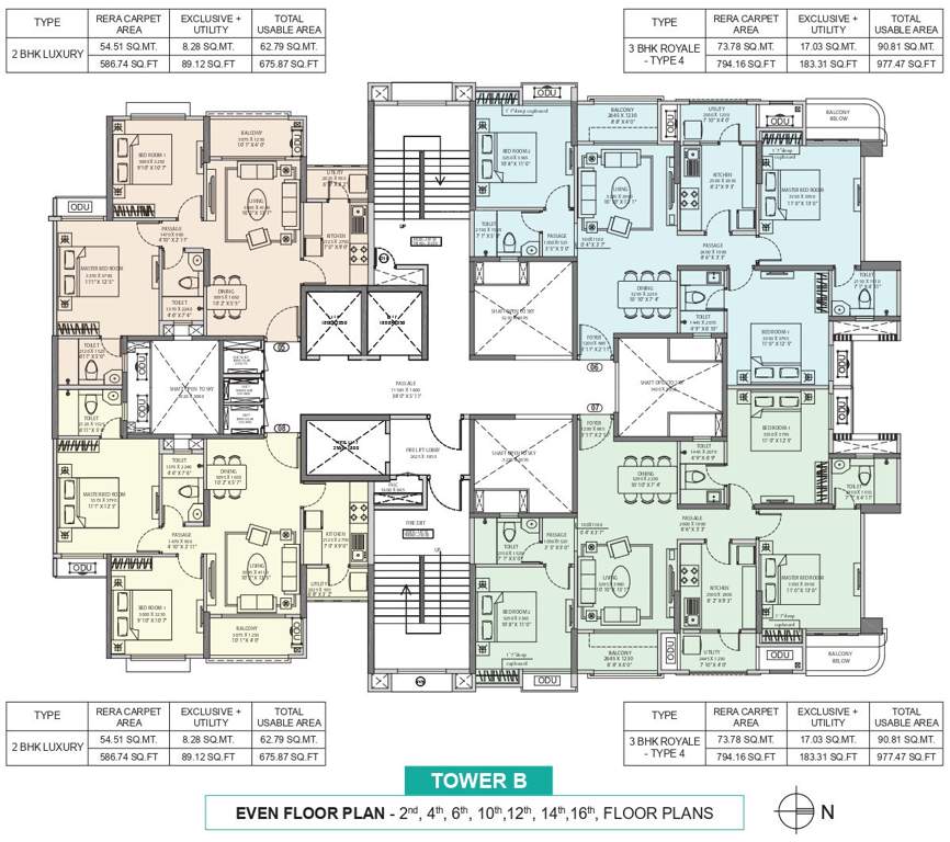 serenity at ashok astoria Tower B Even Floor Cluster Plan Except 8th And 18th Floor