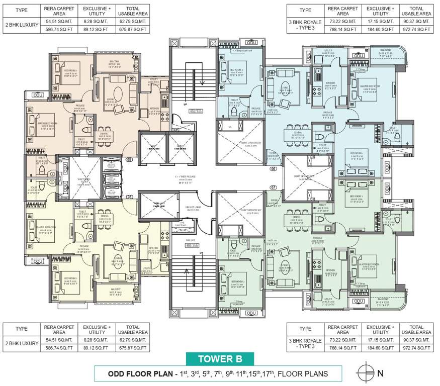 serenity at ashok astoria Tower B Odd Floor Cluster Plan Except 13th Floor